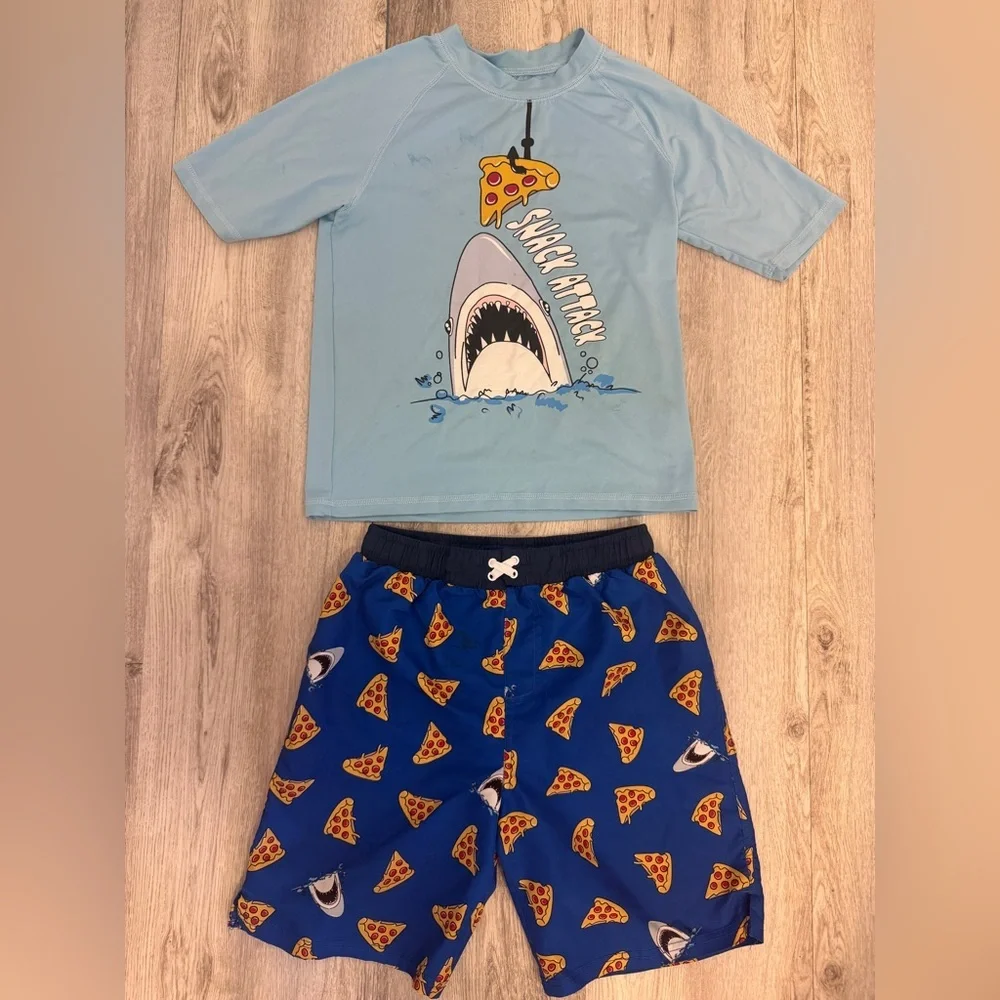Blue Shark Attack Swim Set with Pizza Print